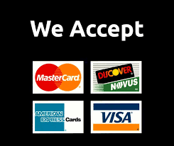 We Accept Mastercard, Discover, American Express, Visa